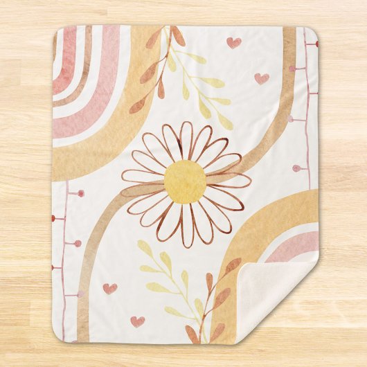 Waterverf Abstracte botanische bloem en regenboog Sherpa Deken