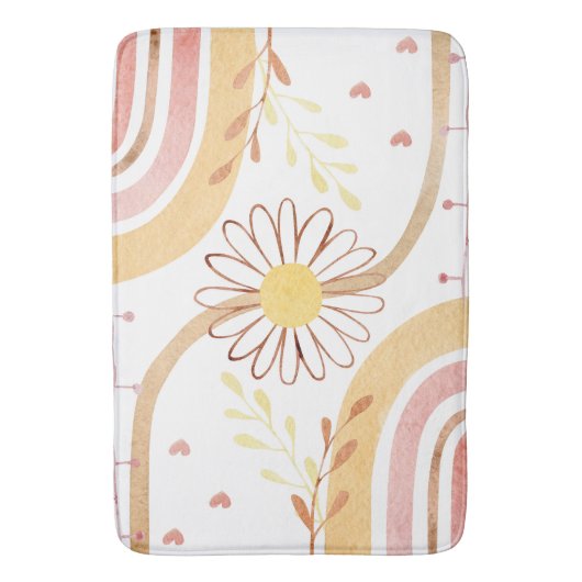 Waterverf Abstracte Botanische Bloem Regenboog Kin Badmat (Voorkant Verticaal)