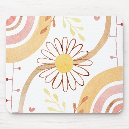 Waterverf Abstracte Botanische Bloem Regenboog Kin Muismat (Voorkant)