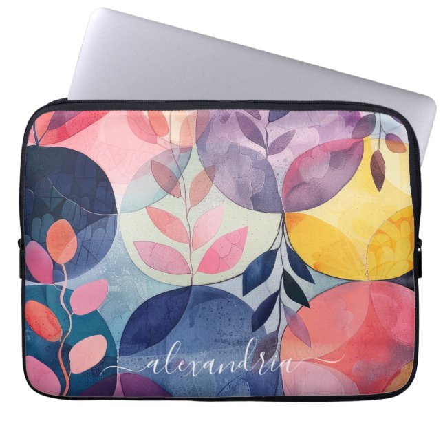 Waterverf Abstracte botanische vormen met naam Laptop Sleeve (Voorkant)