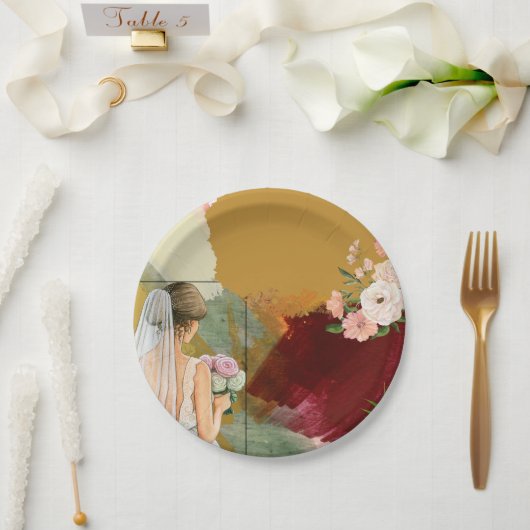 waterverf abstracte bruidsdoucheuitnodiging papieren bordje (Huwelijk)