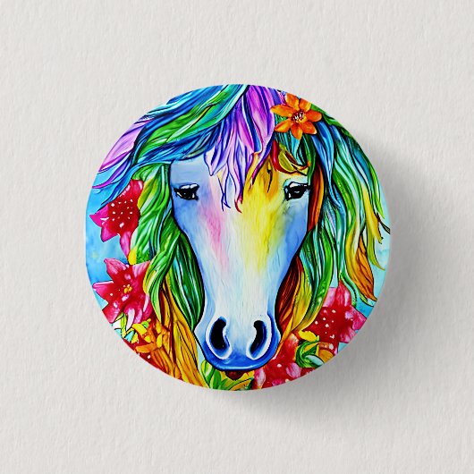 waterverf abstracte eenhoornvlam ronde button 3,2 cm (Voorkant)