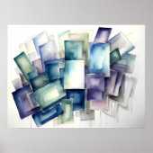 Waterverf Abstracte Geometrische Koele Kleuren 4:3 Poster (Voorkant)