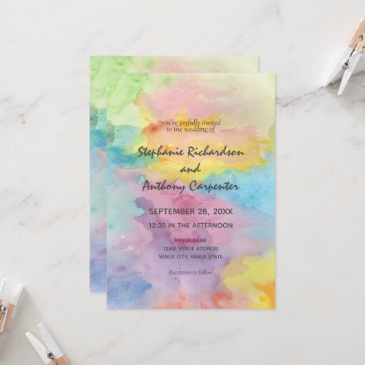 Waterverf Abstracte grillige kleurrijke leuke brui Kaart (Voorkant / Achterkant in situ)