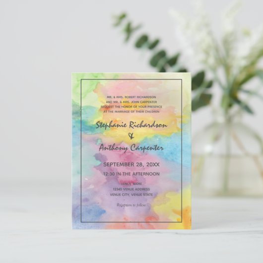 Waterverf Abstracte grillige kleurrijke leuke brui Uitnodiging Briefkaart (Staand voorkant)