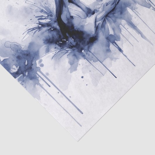 Waterverf Abstracte Heilige Familie helemaal blauw Tissuepapier (Detail)