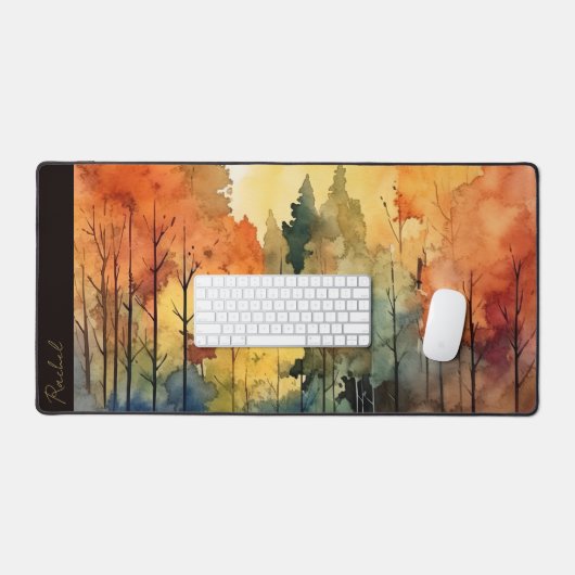 Waterverf Abstracte herfst regenboogbomen monogram Bureaumat (Keyboard & Muis)