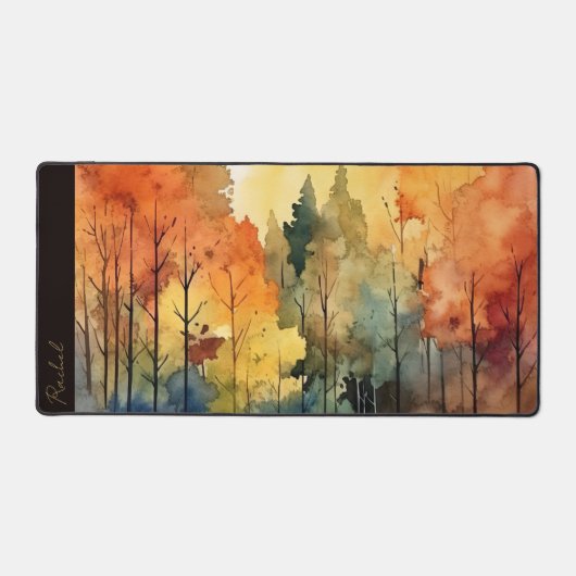 Waterverf Abstracte herfst regenboogbomen monogram Bureaumat (Voorkant)