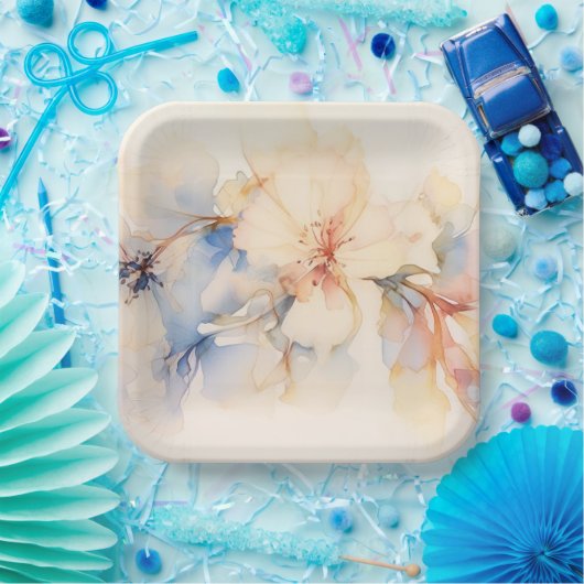 Waterverf Abstracte Hondenhouten Bloemen Papieren Bordje (Feest)