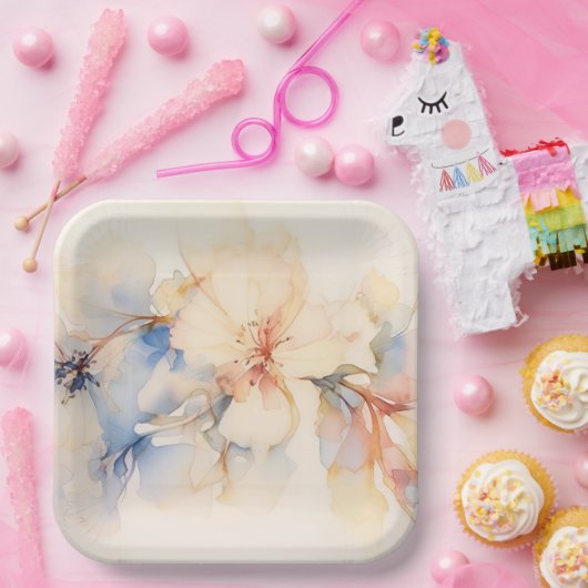 Waterverf Abstracte Hondenhouten Bloemen Papieren Bordje (Feest)