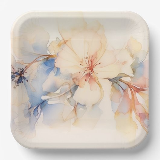 Waterverf Abstracte Hondenhouten Bloemen Papieren Bordje (Voorkant)