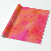 Waterverf Abstracte inkt roze Sinaasappel Cadeaupapier (Uitgerold)