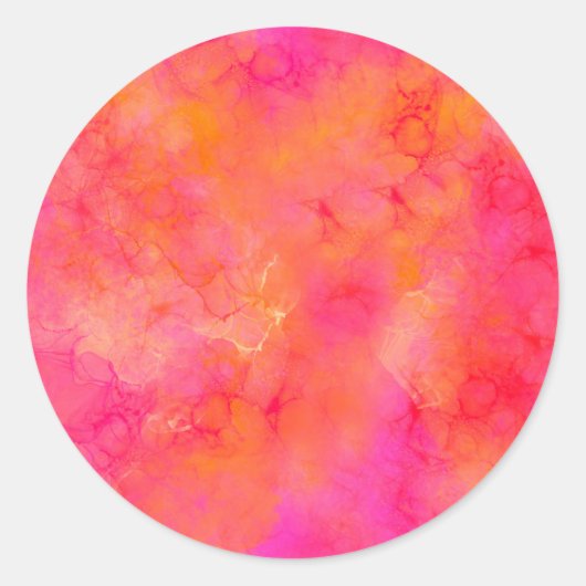 Waterverf Abstracte inkt roze Sinaasappel Ronde Sticker (Voorkant)