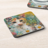 Waterverf  Abstracte kat (3) Bier Onderzetter (Linkerzijde)