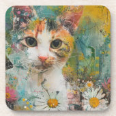 Waterverf  Abstracte kat (3) Bier Onderzetter (Voorkant)