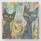 Waterverf  Abstracte kat (4) Stenen Onderzetter (Voorkant)