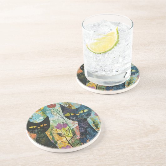 Waterverf  Abstracte kat (4) Zandsteen Onderzetter (Zijkant)