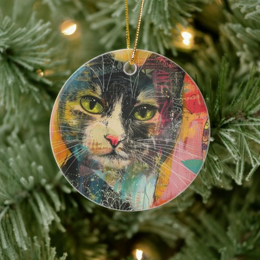 Waterverf  Abstracte kat (6) Keramisch Ornament (Boom)