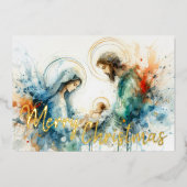 Waterverf Abstracte kerststal Folie Feestdagenkaart (Voorkant)