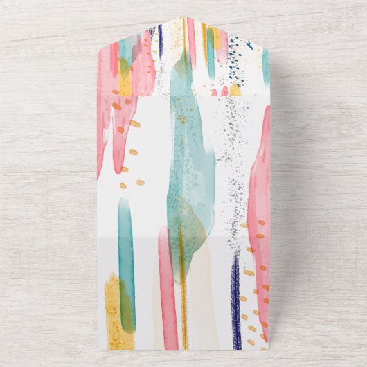 Waterverf Abstracte kleurrijke penseelbruiloft All In One Uitnodiging (Buitenkant)