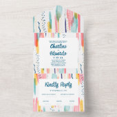 Waterverf Abstracte kleurrijke penseelbruiloft All In One Uitnodiging (Binnen)