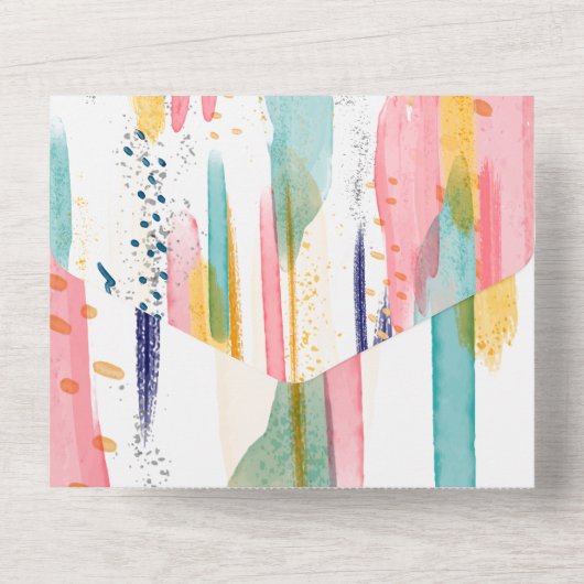 Waterverf Abstracte kleurrijke penseelbruiloft All In One Uitnodiging (Achterkant)