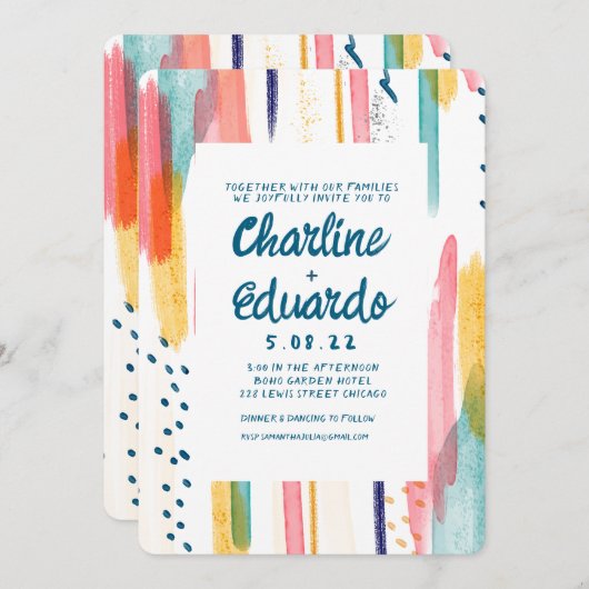 Waterverf Abstracte kleurrijke penseelbruiloft Kaart (Voorkant / Achterkant)