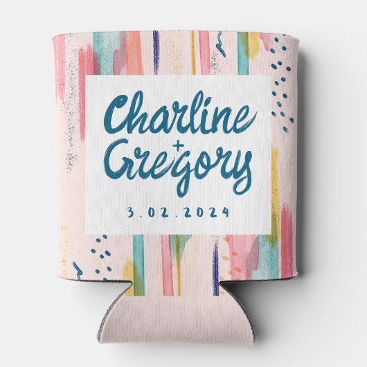 Waterverf Abstracte kleurrijke penseellijnen bruil Blikjeskoeler (Achterkant)