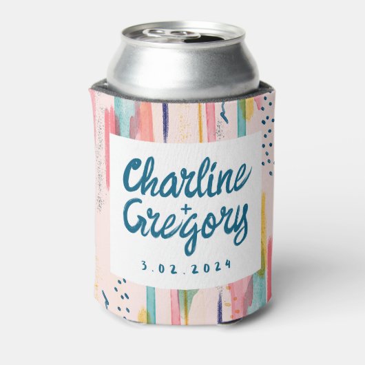 Waterverf Abstracte kleurrijke penseellijnen bruil Blikjeskoeler (Blikje Achterkant)