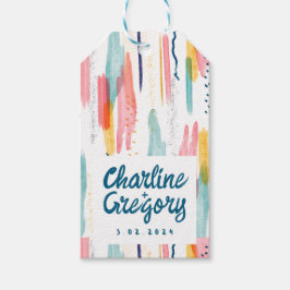 Waterverf Abstracte kleurrijke penseellijnen bruil Cadeaulabel