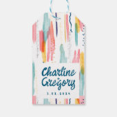 Waterverf Abstracte kleurrijke penseellijnen bruil Cadeaulabel (Achterkant)