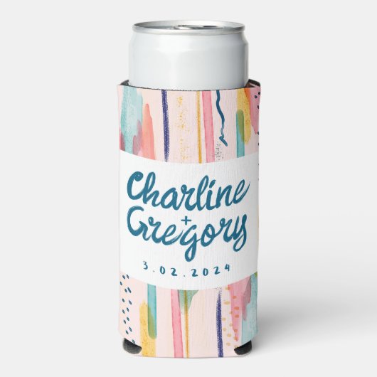 Waterverf Abstracte kleurrijke penseellijnen bruil Seltzer Blikjeskoeler (Seltzer Voorkant)