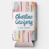 Waterverf Abstracte kleurrijke penseellijnen bruil Seltzer Blikjeskoeler (Achterkant)