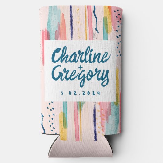 Waterverf Abstracte kleurrijke penseellijnen bruil Seltzer Blikjeskoeler (Achterkant)