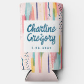 Waterverf Abstracte kleurrijke penseellijnen bruil Seltzer Blikjeskoeler (Voorkant)