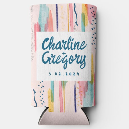 Waterverf Abstracte kleurrijke penseellijnen bruil Seltzer Blikjeskoeler (Voorkant)