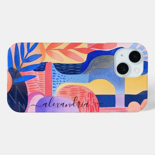 Waterverf Abstracte kleurrijke vormen met naam Case-Mate iPhone Case (Achterkant (horizontaal))