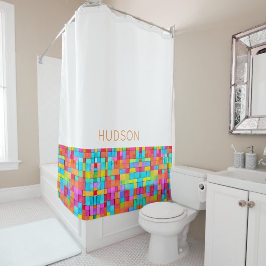 Waterverf Abstracte Kunst Moderne NAAM Kleurrijk P Douchegordijn (In situ)