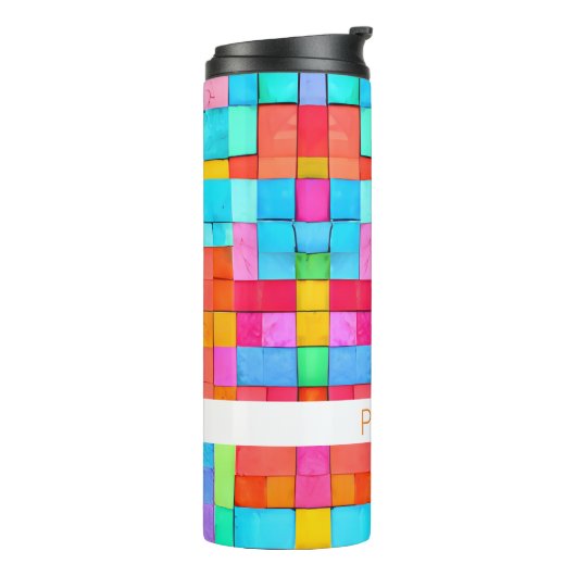 Waterverf Abstracte Kunst NAAM Kleurrijke Hip Mod  Thermosbeker (Gedraaid links)