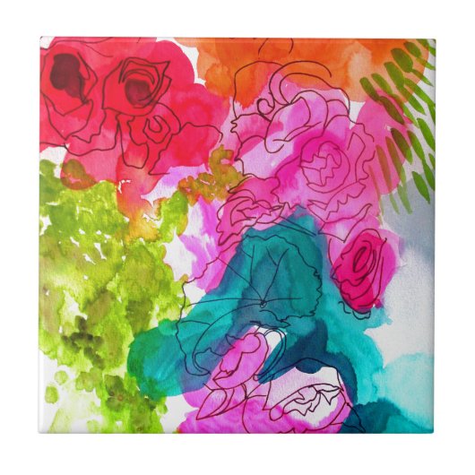 Waterverf abstracte kunst tegeltje (Voorkant)