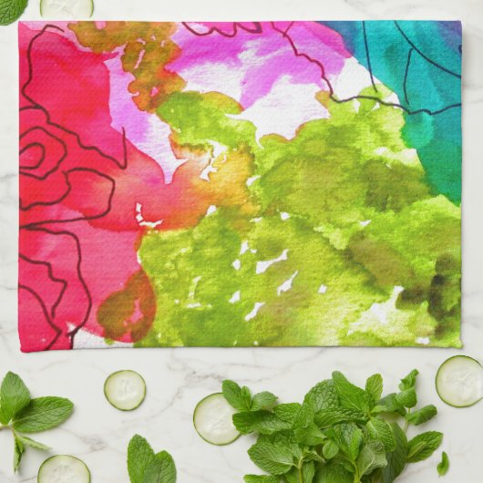 Waterverf abstracte kunst theedoek (Gevouwen)