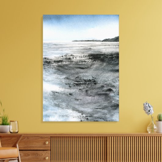 Waterverf Abstracte Kustrotsachtige Strandschilder Canvas Afdruk (Insitu (Woonkamer))