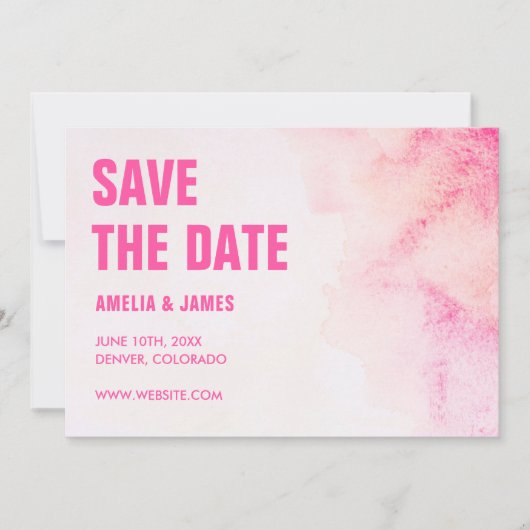 Waterverf Abstracte levendige roze vet typografie Save The Date (Voorkant)