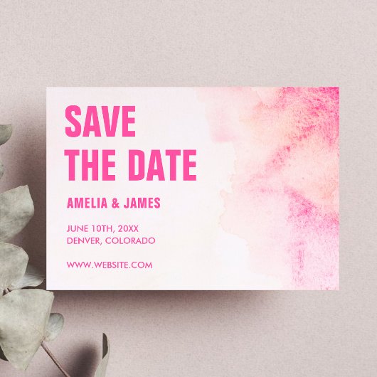 Waterverf Abstracte levendige roze vet typografie Save The Date