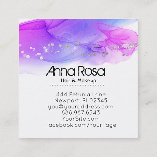 *~* Waterverf Abstracte Magenta Blauw Modern Vierkante Visitekaartje (Achterkant)