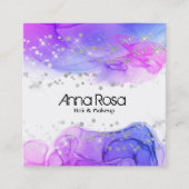 *~* Waterverf Abstracte Magenta Blauw Modern Vierkante Visitekaartje (Voorkant)