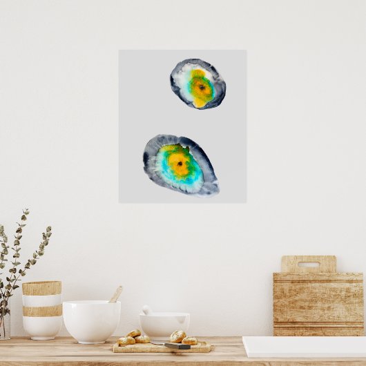 waterverf abstracte oesterschelpen poster (Keuken)