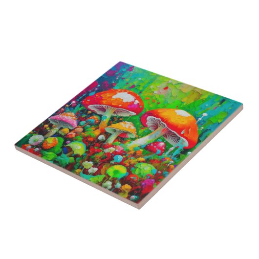Waterverf Abstracte paddenstoelen Tegeltje (Zijkant)