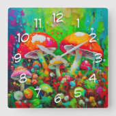 Waterverf Abstracte paddenstoelen Vierkante Klok (Voorkant)
