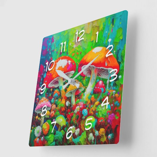 Waterverf Abstracte paddenstoelen Vierkante Klok (Hoek)